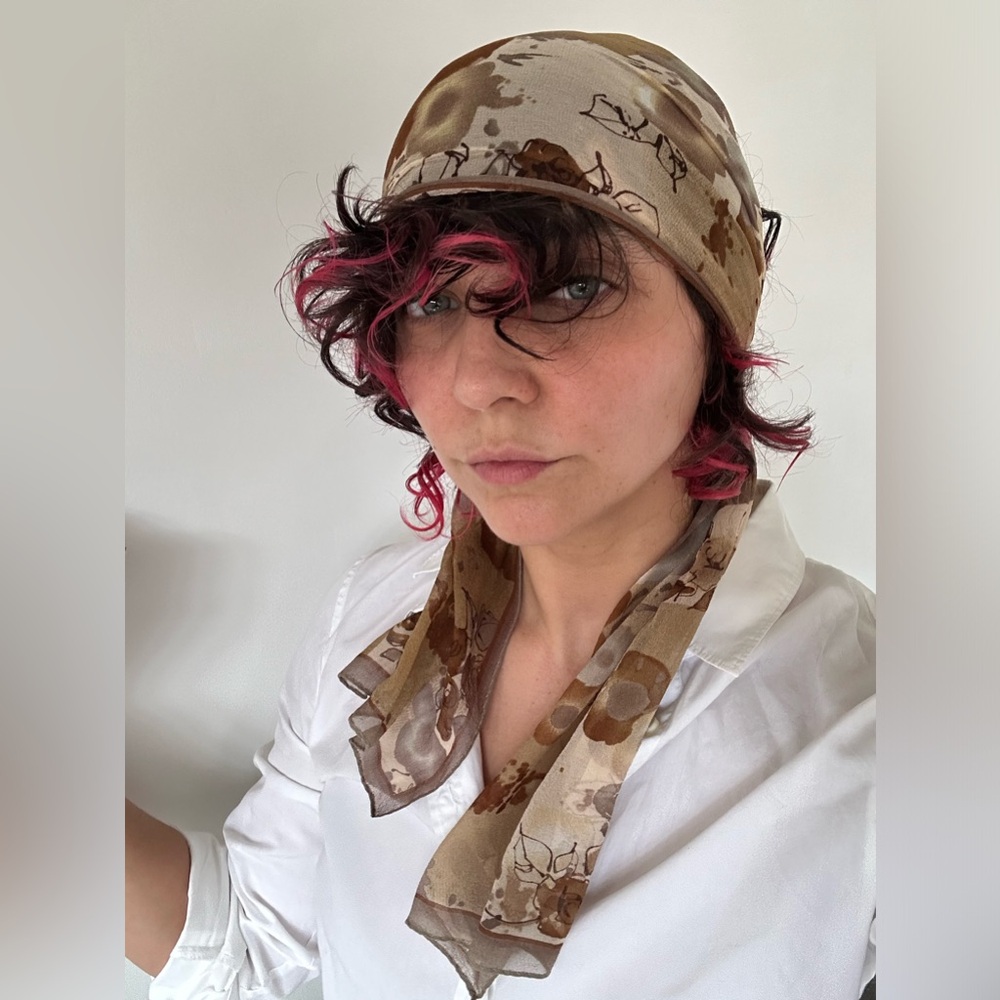 Elegant Vintage Floral Brown and Tan Scarf
